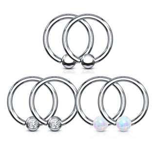 Ring Ball Zirconia Opal Silver Captive Bead, 3 s pairs