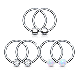 Ring Ball Zirconia Opal Silver Captive Bead, 3 s pairs