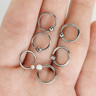 Ring Ball Zirconia Opal Silver Captive Bead, 3 s pairs