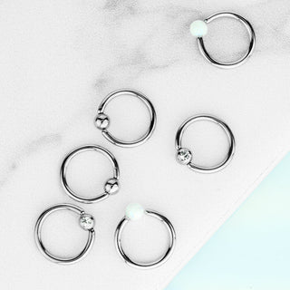 Ring Ball Zirconia Opal Silver Captive Bead, 3 s pairs