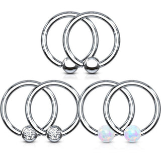 Ring Ball Zirconia Opal Silver Captive Bead, 3 s pairs