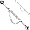 Industrial Barbell centered 6 crystal connector dangle chain