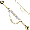 Industrial Barbell centered 6 crystal connector dangle chain