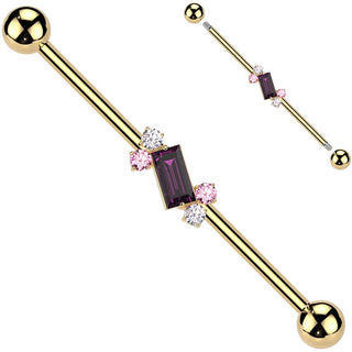 Industrial Barbell 4 round zirconias baguette cut zirconia