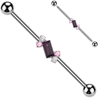 Barbell Industrial 4 Zirconi rotondi zircone taglio baguette