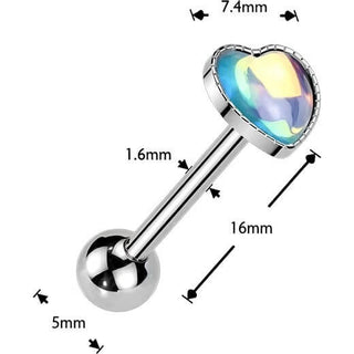 Barbell iridescent stone heart