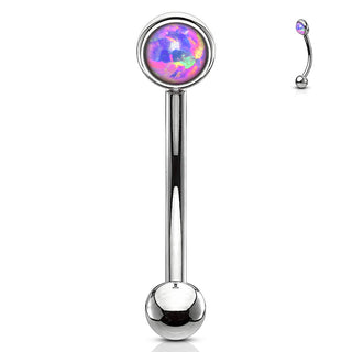 Eyebrow Piercing Ball Flat Silver Opal
