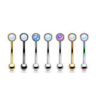 Eyebrow Piercing Ball Flat Silver Opal