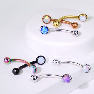 Eyebrow Piercing Ball Flat Silver Opal