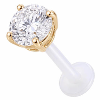 Solid Gold 14 Carat Labret Round Four Prong Stone Internally Threaded
