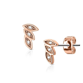 Stud Earring 316L Ear Studs 3 Leaves Cubic Zirconia Paved 1 Pair