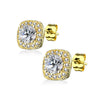 Stud Earring 316L Ear Studs Large Round Cubic Zirconia Center Cubic Zirconia Paved Outlined Square 1 Pair