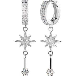 Earring Starburst and Round Cubic Zirconia Dangle 1 Pair