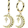 Earring Crescent Moon and Star Dangle with Cubic Zirconia 1 Pair