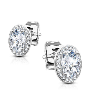 Argent 925 Bouton d'Oreille Zircone Ovale