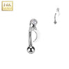 Solid Gold 14 Carat Eyebrow Piercing moon zirconia dangle Push-In
