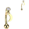 Solid Gold 14 Carat Eyebrow Piercing moon zirconia dangle Push-In