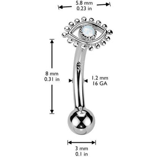Solid Gold 14 Carat Eyebrow Piercing eye opal Push-In