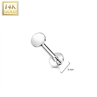 Solid Gold 14 Carat Labret Round Flat Push-In