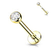 Solid Gold 14 Carat Labret Ball Flat Zirconia Push-In