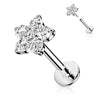 Solid Gold 14 Carat Labret Flower Zirconia Push-In