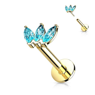 Or 14kt Labret Marquise 3 Zircone Enfoncer