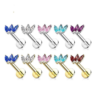 Or 14kt Labret Marquise 3 Zircone Enfoncer