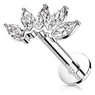 Solid Gold 14 Carat Labret Marquise 5 Zirconia Push-In