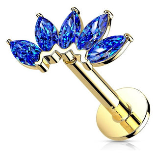 Solid Gold 14 Carat Labret Marquise 5 Zirconia Push-In