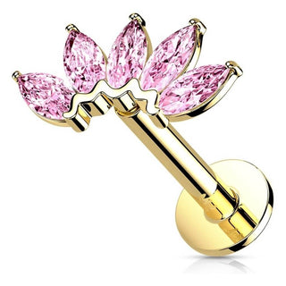 Solid Gold 14 Carat Labret Marquise 5 Zirconia Push-In