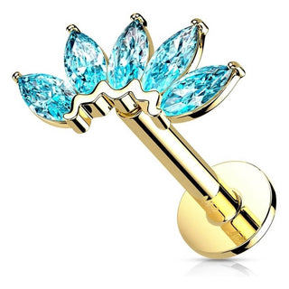 Solid Gold 14 Carat Labret Marquise 5 Zirconia Push-In