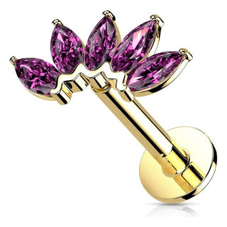 Solid Gold 14 Carat Labret Marquise 5 Zirconia Push-In