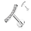 Solid Gold 14 Carat Labret Curved Bar Zirconia Push-In