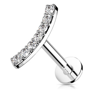 Solid Gold 14 Carat Labret Curved Bar Zirconia Push-In