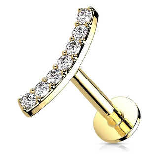 Solid Gold 14 Carat Labret Curved Bar Zirconia Push-In