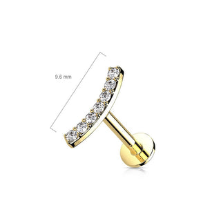 Solid Gold 14 Carat Labret Curved Bar Zirconia Push-In
