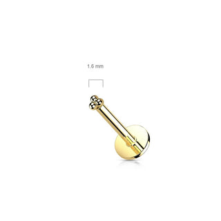 Solid Gold 14 Carat Labret Triangle Ball Push-In