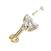 Solid Gold 14 Carat Labret Marquise 3 Zirconia Push-In