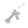 Solid Gold 14 Carat Labret Cross Zirconia Push-In