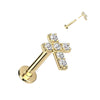 Solid Gold 14 Carat Labret Cross Zirconia Push-In