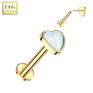 Solid Gold 14 Carat Labret Heart Opal Push-In
