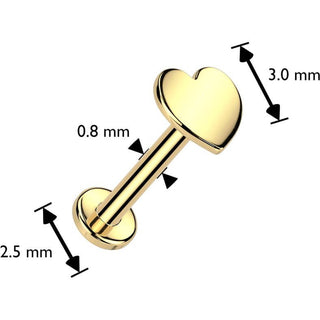 Solid Gold 14 Carat Labret heart nose piercing Push-In