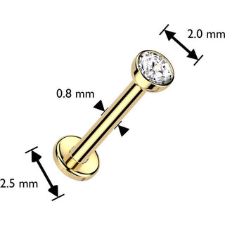 Solid Gold 14 Carat Labret zirconia bezel setting nose piercing Push-In