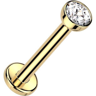 Solid Gold 14 Carat Labret zirconia bezel setting nose piercing Push-In