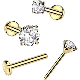 14 Karat Gold Labret Zirkonia Krappenfassung Push-In
