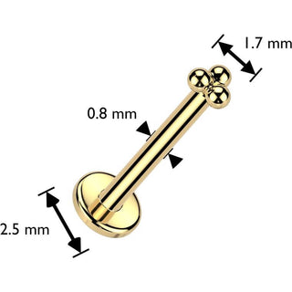 14 Karat Gold Labret 3 Kugeln Nasenpiercing Push-In