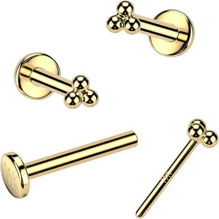 14 Karat Gold Labret 3 Kugeln Nasenpiercing Push-In