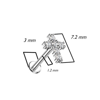 Solid Gold 14 Carat Labret Cross Zirconia Internally Threaded