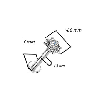 Solid Gold 14 Carat Labret Flower Zirconia Opal Internally Threaded