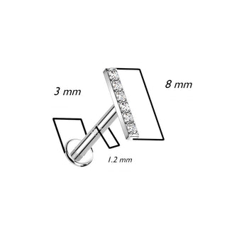 Or 14kt Labret Barre Zircone Filetage Interne